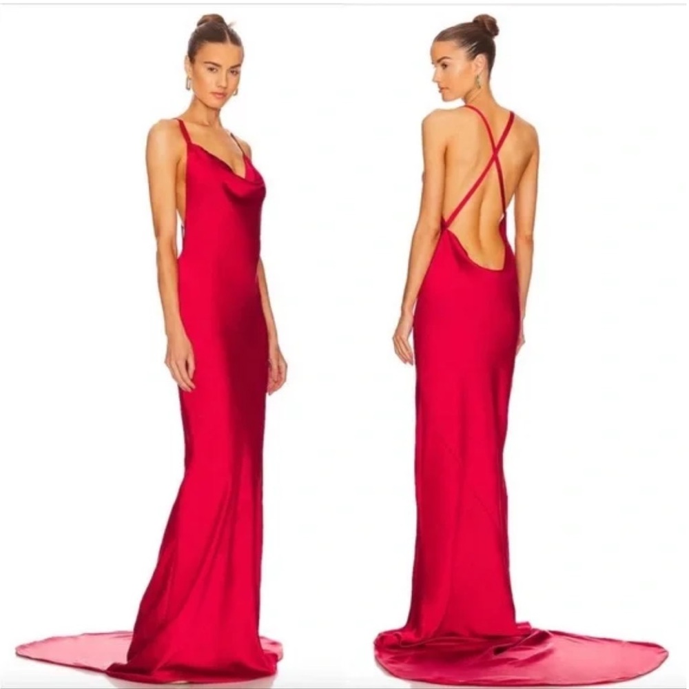 Norma Kamali Cross Back Bias Gown Tiger Red Size M
